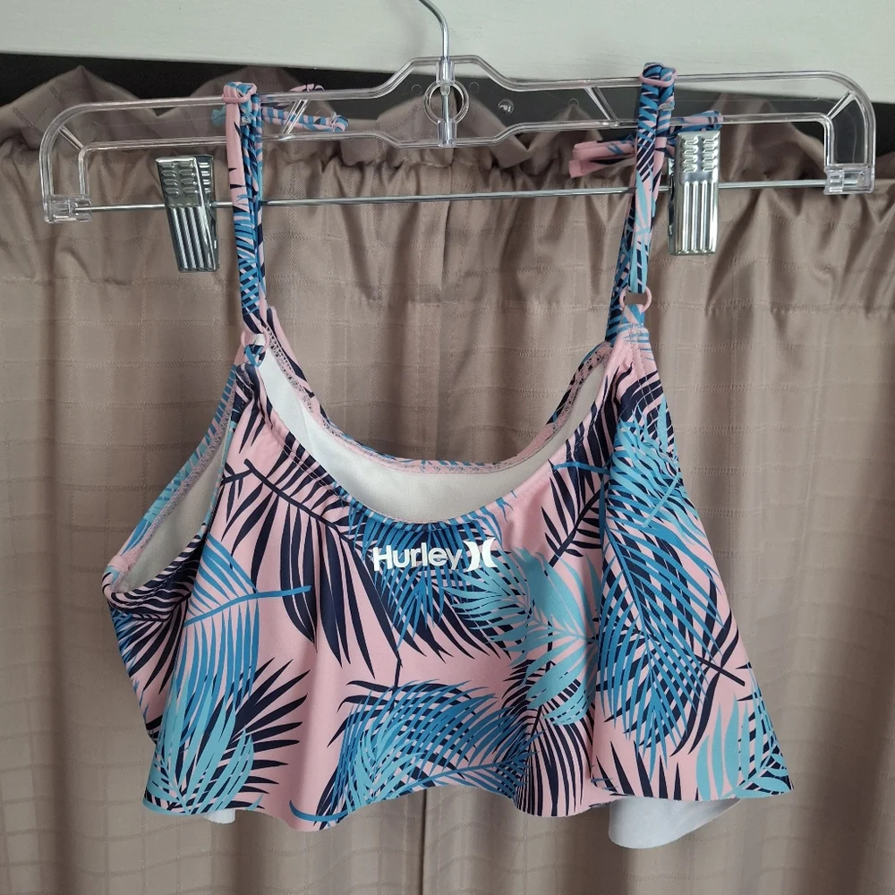 Youth Hurley 2 Piece Swimsuit Pink Blue Palm Print Size XL